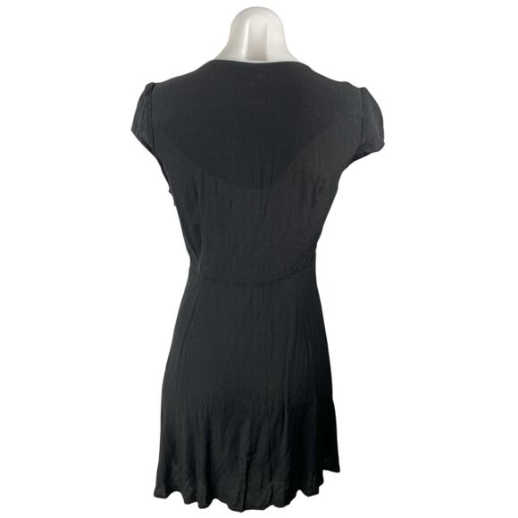 GAP Black Button Down V Neck Short Cap Sleeves Mini A-Line Shirt Dress Size 4 - Picture 2 of 4